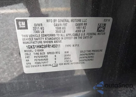 2015 GMC Yukon Xl 1500 Slt from USA, damaged, VIN 1GKS1HKC9FR145011